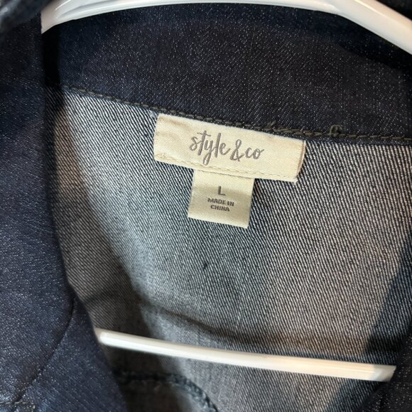 Style & Co Women's Dark Denim Full Zip Snap Collar Jean Jacket, Size Large - Picture 6 of 10